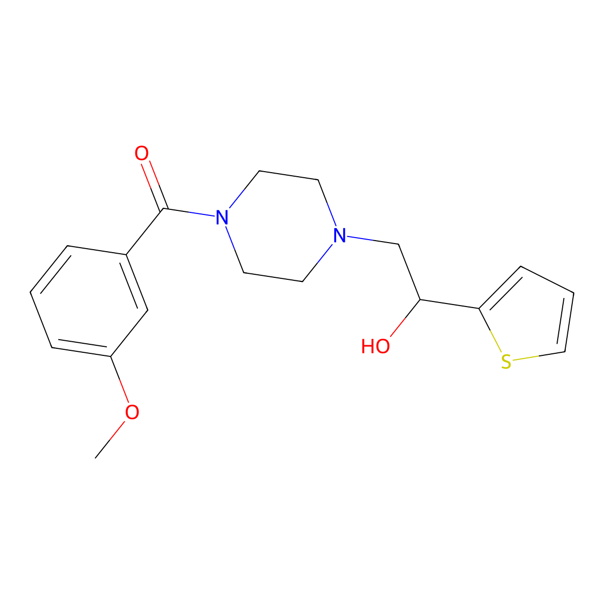 (4-(2-Hydroxy-2-(thiophen-2-yl)ethyl)piperazin-1-yl)(3-methoxyphenyl)methanone molecular structure, CAS 1396815-86-3