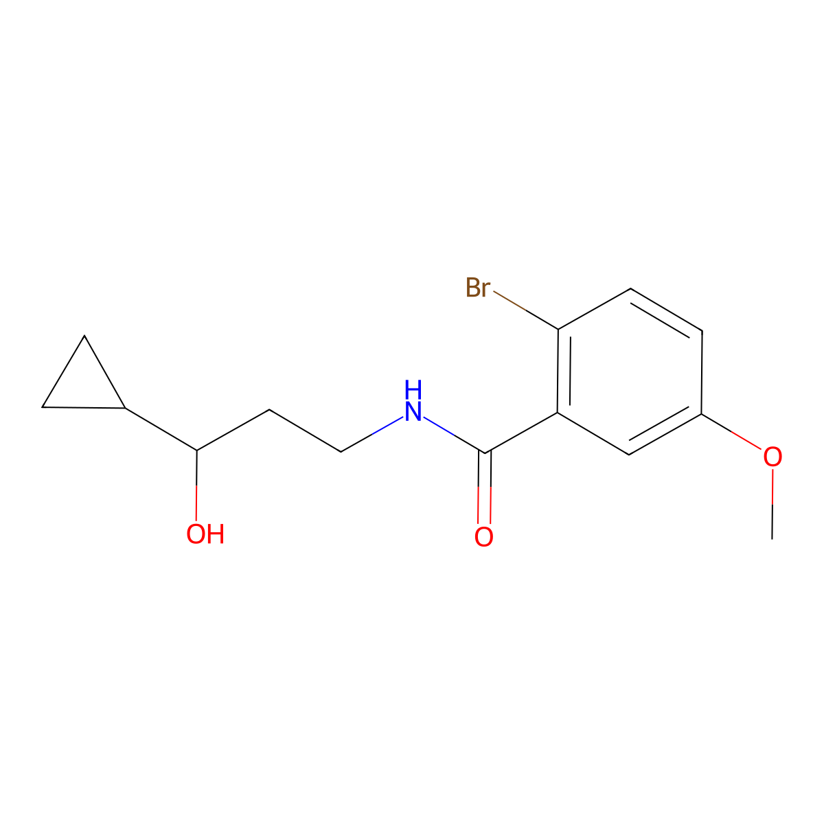 2-bromo-N-(3-cyclopropyl-3-hydroxypropyl)-5-methoxybenzamide molecular structure, CAS 1396815-89-6