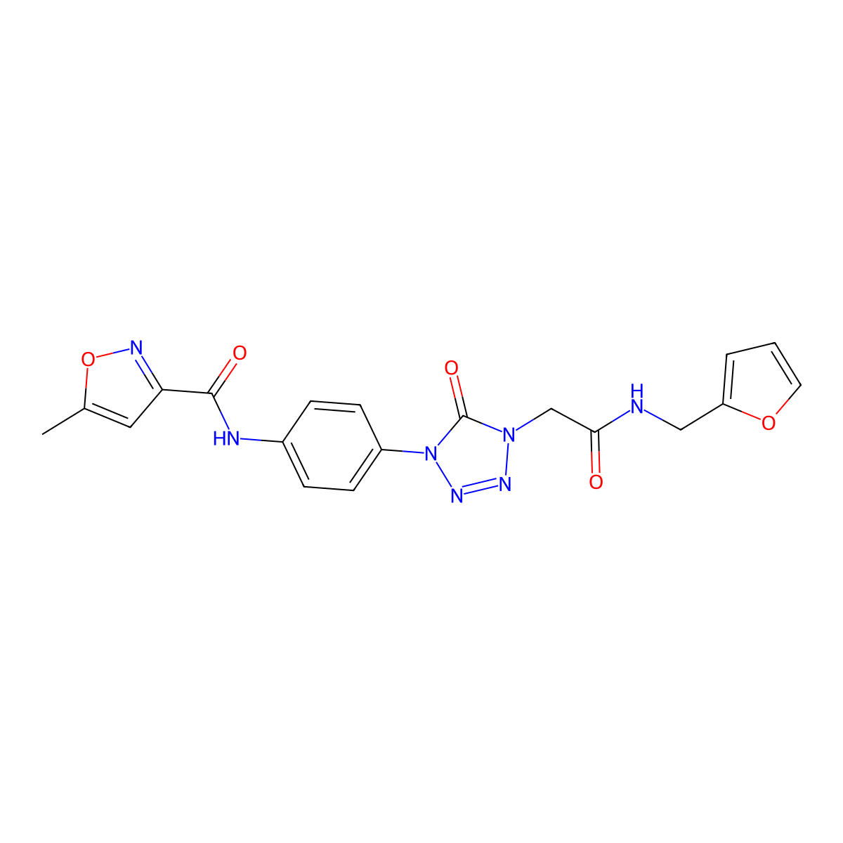 N-{4-[4-({[(furan-2-yl)methyl]carbamoyl}methyl)-5-oxo-4,5-dihydro-1H-1,2,3,4-tetrazol-1-yl]phenyl}-5-methyl-1,2-oxazole-3-carboxamide molecular structure, CAS 1396815-90-9