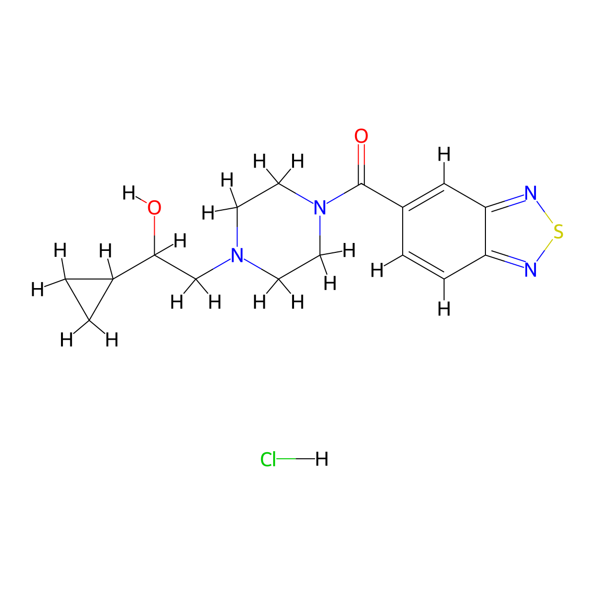 Benzo[c][1,2,5]thiadiazol-5-yl(4-(2-cyclopropyl-2-hydroxyethyl)piperazin-1-yl)methanone hydrochloride molecular structure, CAS 1396815-96-5