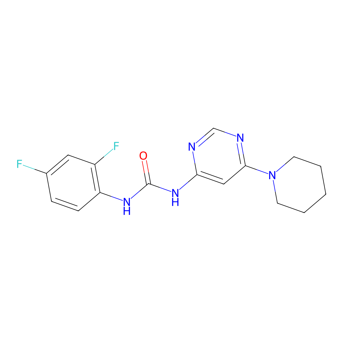 1-(2,4-Difluorophenyl)-3-[6-(piperidin-1-yl)pyrimidin-4-yl]urea molecular structure, CAS 1396815-98-7