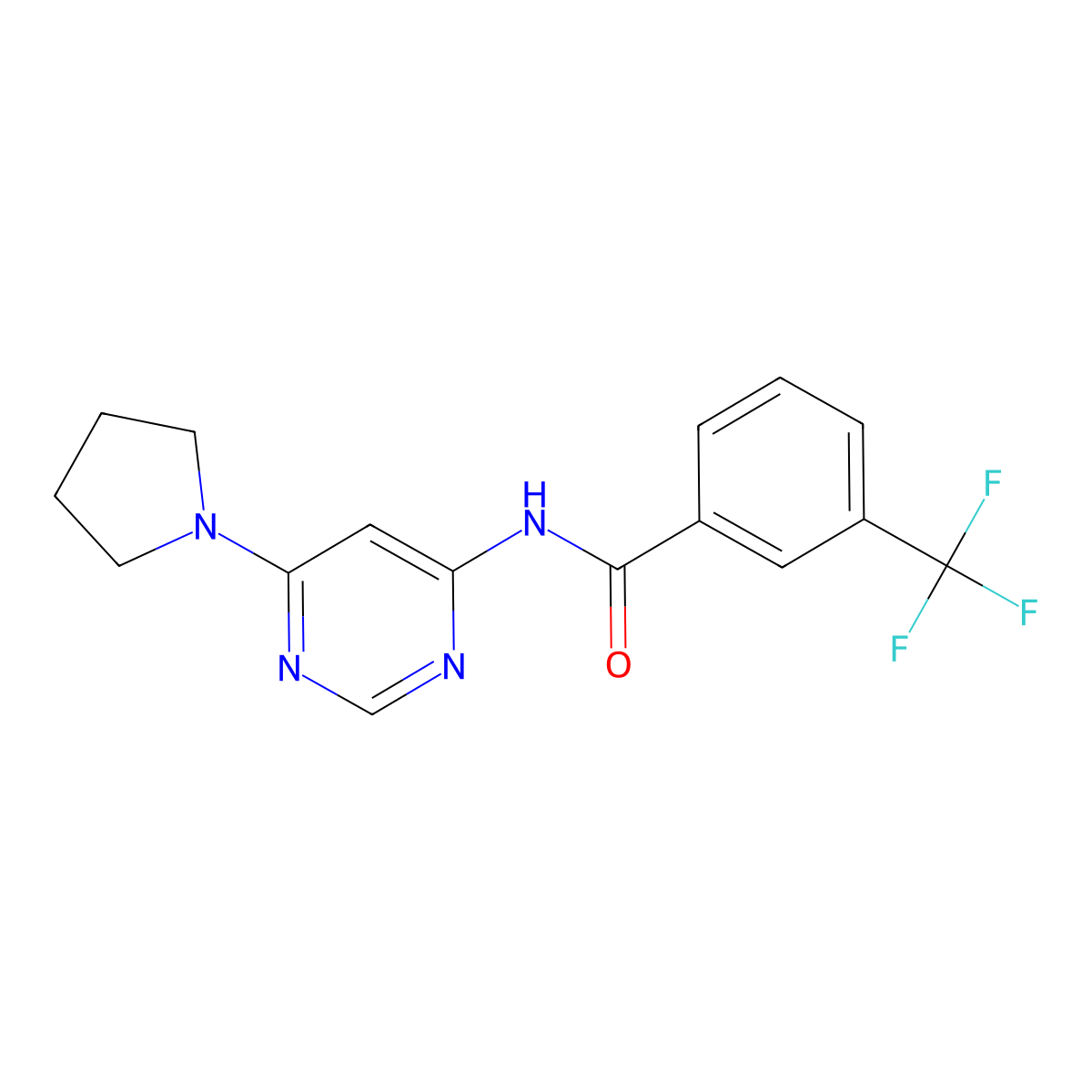 N-[6-(pyrrolidin-1-yl)pyrimidin-4-yl]-3-(trifluoromethyl)benzamide molecular structure, CAS 1396816-06-0