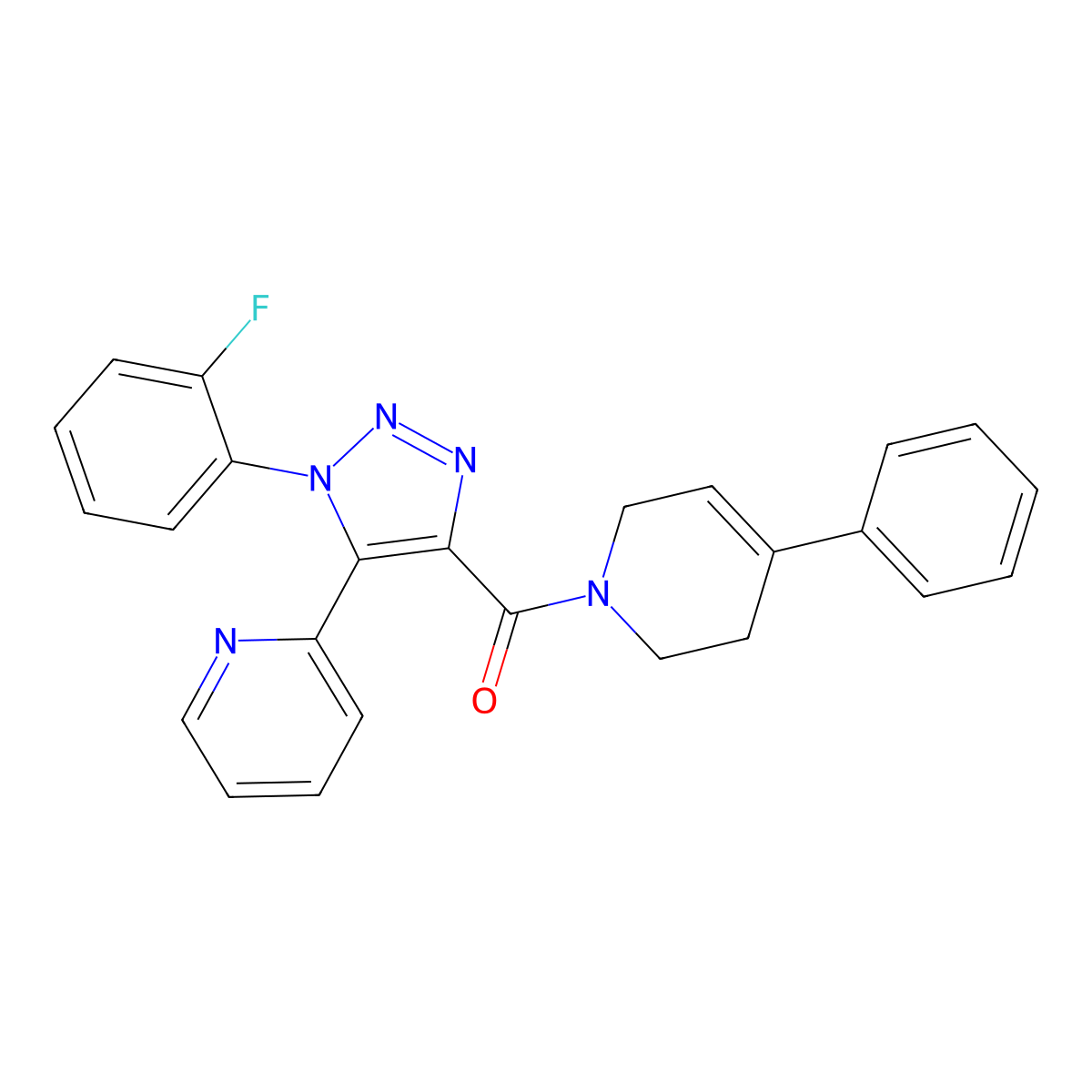 2-{1-(2-fluorophenyl)-4-[(4-phenyl-3,6-dihydropyridin-1(2H)-yl)carbonyl]-1H-1,2,3-triazol-5-yl}pyridine molecular structure, CAS 1396816-10-6