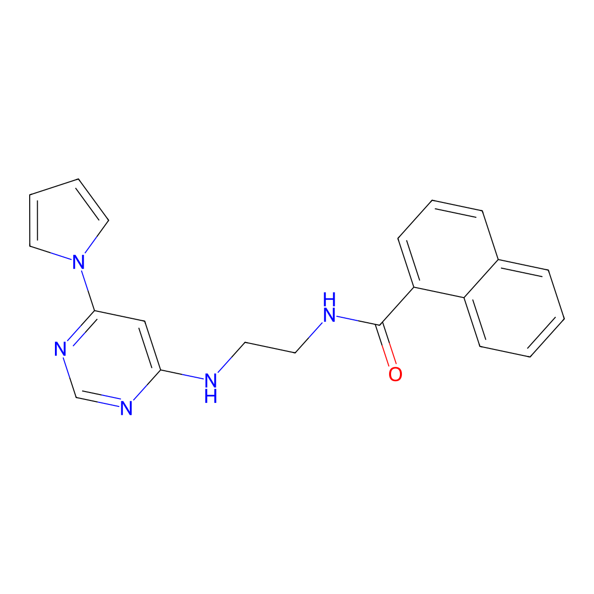 N-(2-((6-(1H-pyrrol-1-yl)pyrimidin-4-yl)amino)ethyl)-1-naphthamide molecular structure, CAS 1396816-11-7