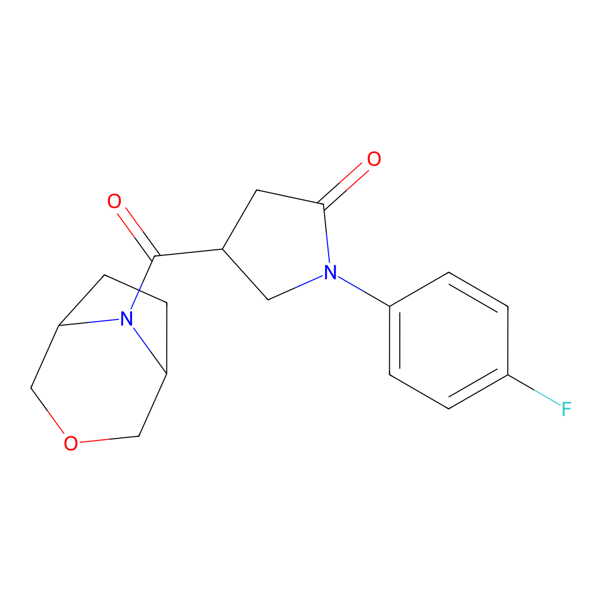 4-((1R,5S)-3-oxa-8-azabicyclo[3.2.1]octane-8-carbonyl)-1-(4-fluorophenyl)pyrrolidin-2-one molecular structure, CAS 1396816-12-8