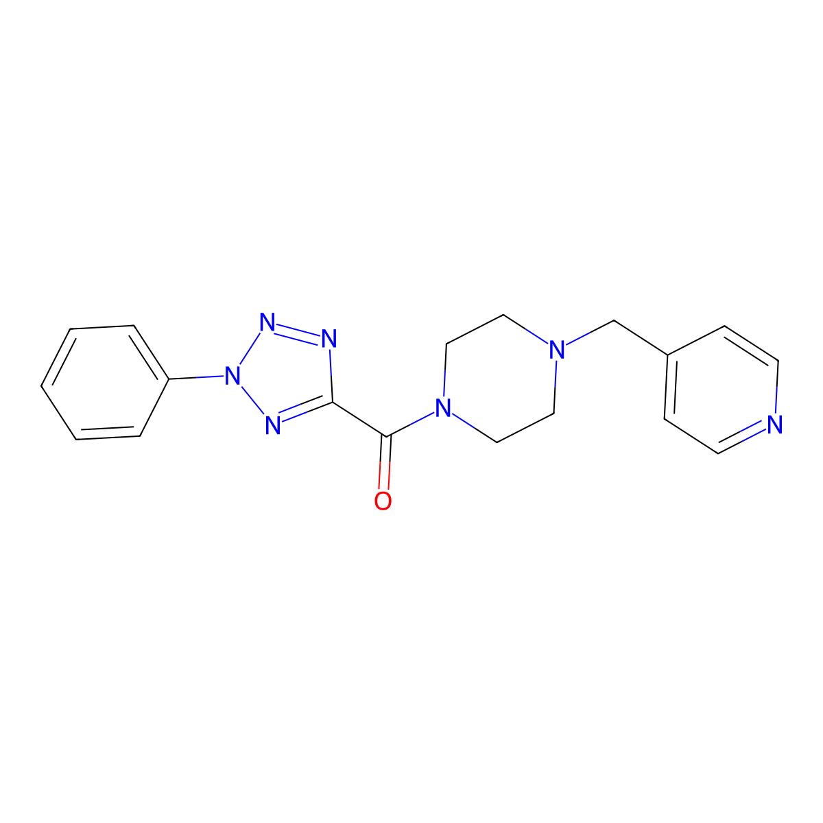 (2-phenyl-2H-tetrazol-5-yl)(4-(pyridin-4-ylmethyl)piperazin-1-yl)methanone molecular structure, CAS 1396816-16-2