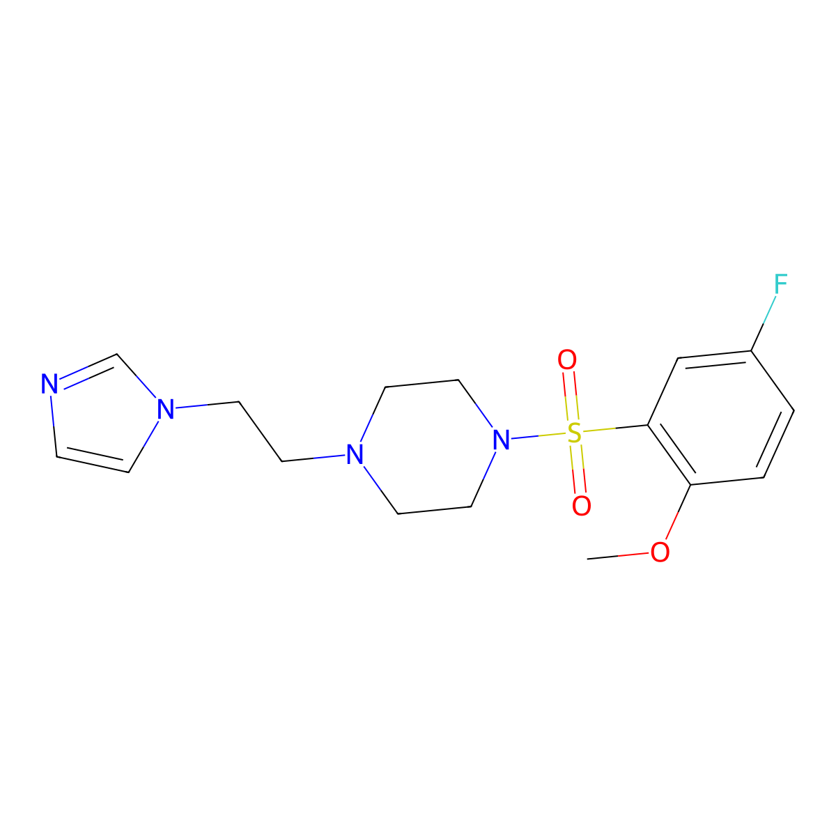 1-(2-(1H-imidazol-1-yl)ethyl)-4-((5-fluoro-2-methoxyphenyl)sulfonyl)piperazine molecular structure, CAS 1396843-09-6