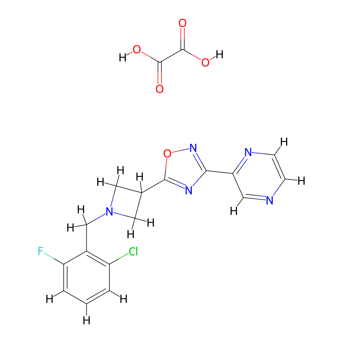 5-(1-(2-Chloro-6-fluorobenzyl)azetidin-3-yl)-3-(pyrazin-2-yl)-1,2,4-oxadiazole oxalate molecular structure, CAS 1396843-12-1
