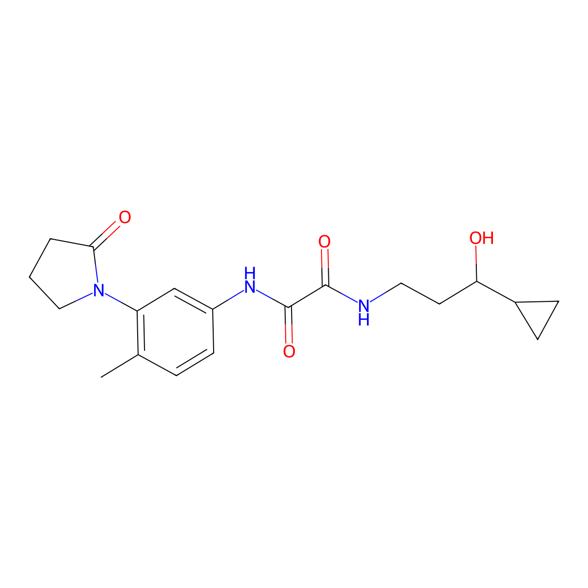 N1-(3-cyclopropyl-3-hydroxypropyl)-N2-(4-methyl-3-(2-oxopyrrolidin-1-yl)phenyl)oxalamide molecular structure, CAS 1396843-16-5
