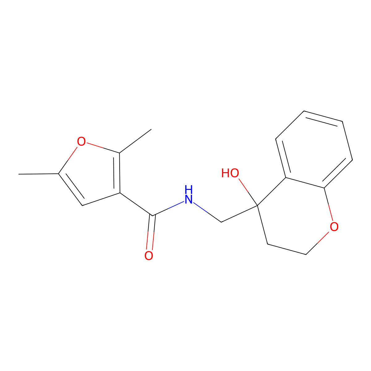 N-((4-hydroxychroman-4-yl)methyl)-2,5-dimethylfuran-3-carboxamide molecular structure, CAS 1396843-20-1