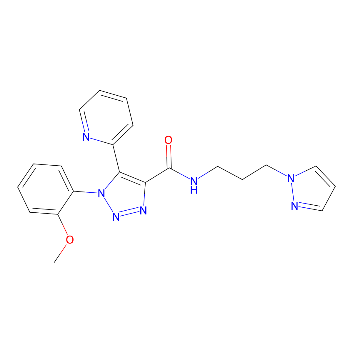 1-(2-methoxyphenyl)-N-[3-(1H-pyrazol-1-yl)propyl]-5-(pyridin-2-yl)-1H-1,2,3-triazole-4-carboxamide molecular structure, CAS 1396843-22-3