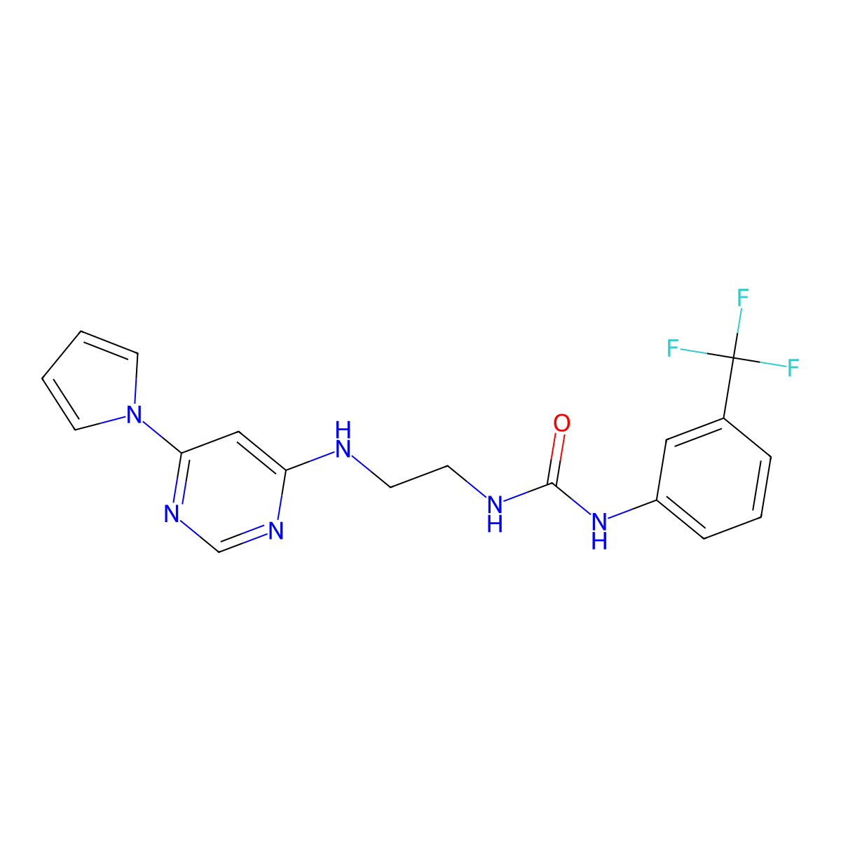 1-(2-((6-(1H-pyrrol-1-yl)pyrimidin-4-yl)amino)ethyl)-3-(3-(trifluoromethyl)phenyl)urea molecular structure, CAS 1396843-26-7