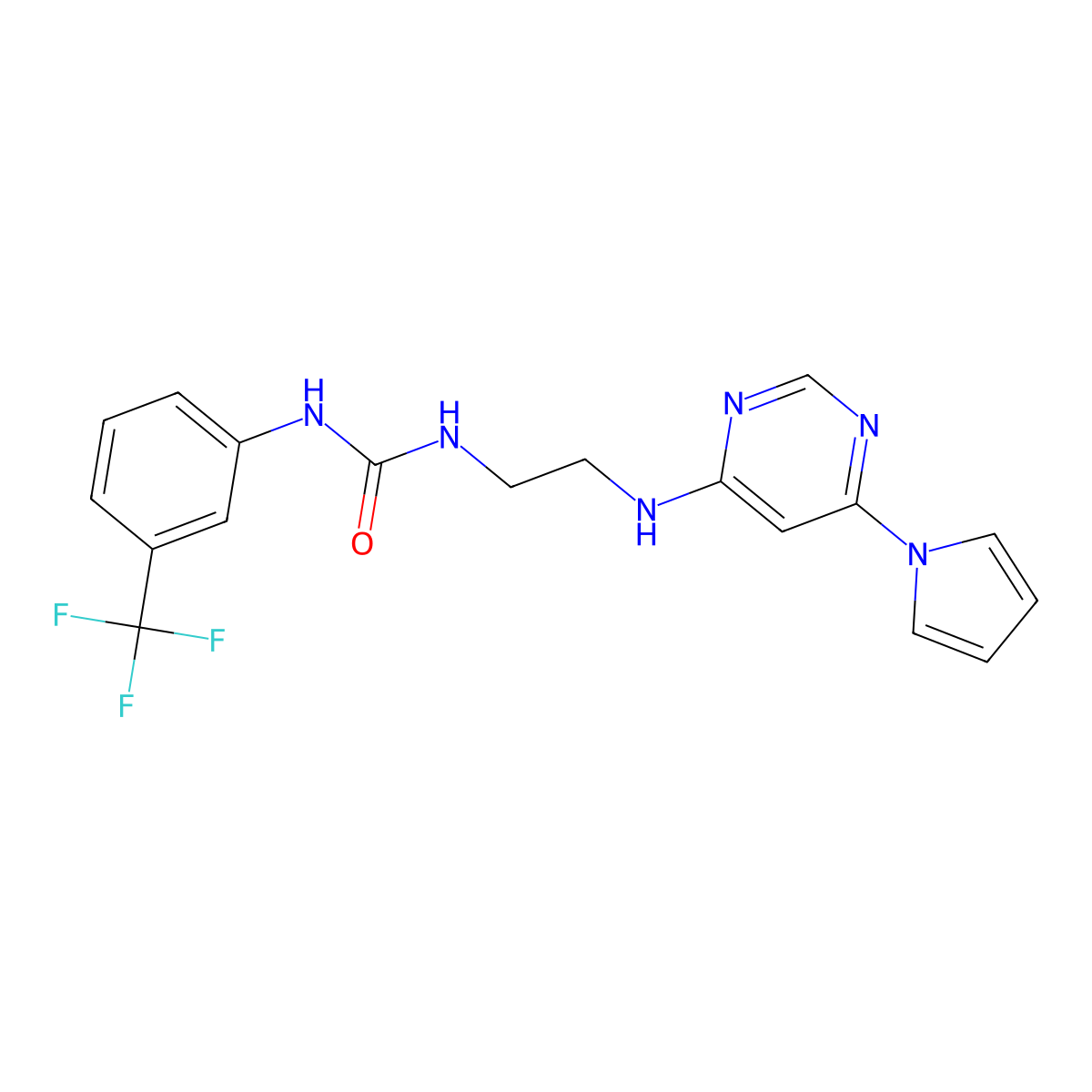 1-(2-((6-(1H-pyrrol-1-yl)pyrimidin-4-yl)amino)ethyl)-3-(3-(trifluoromethyl)phenyl)urea molecular structure, CAS 1396843-26-7
