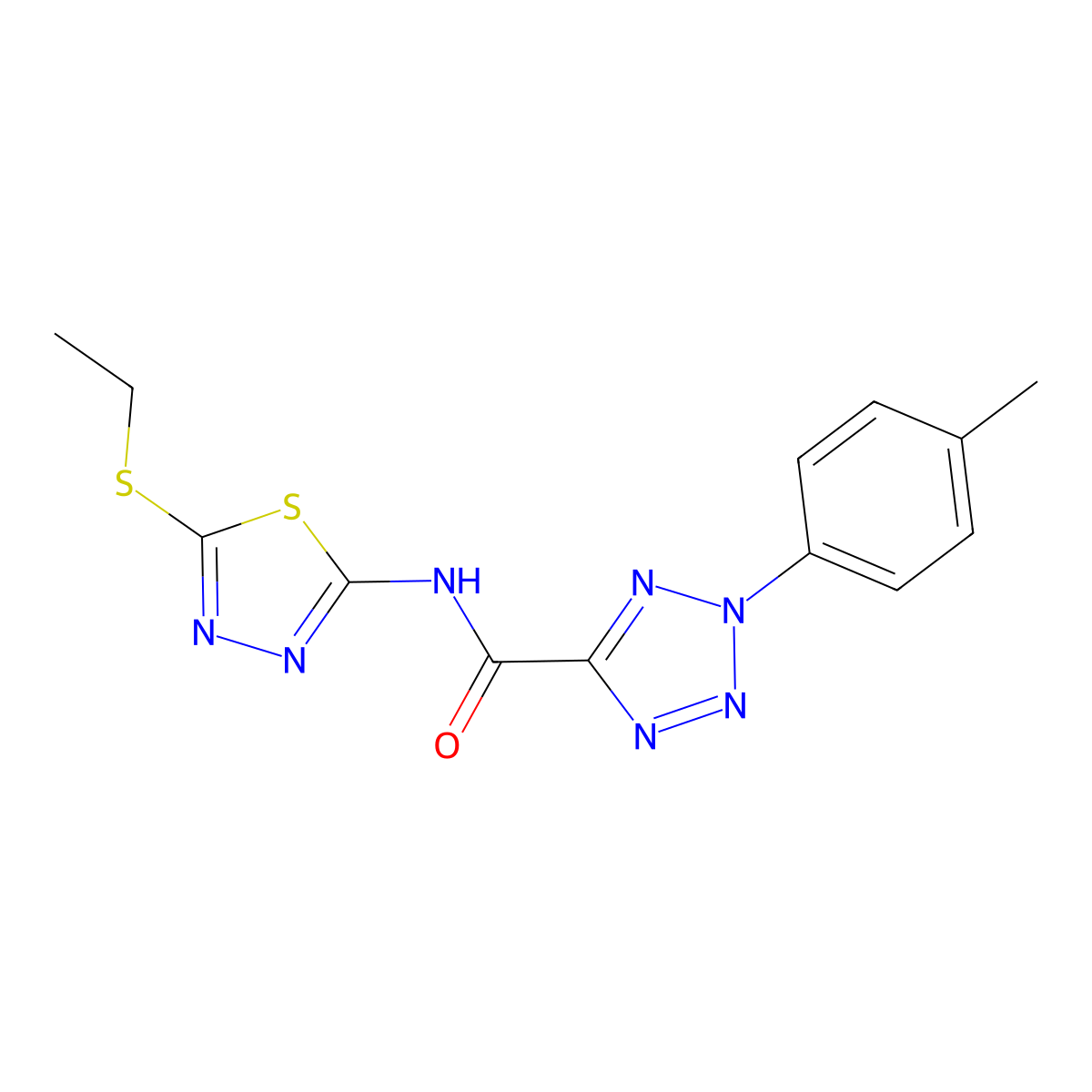 N-(5-(ethylthio)-1,3,4-thiadiazol-2-yl)-2-(p-tolyl)-2H-tetrazole-5-carboxamide molecular structure, CAS 1396843-27-8
