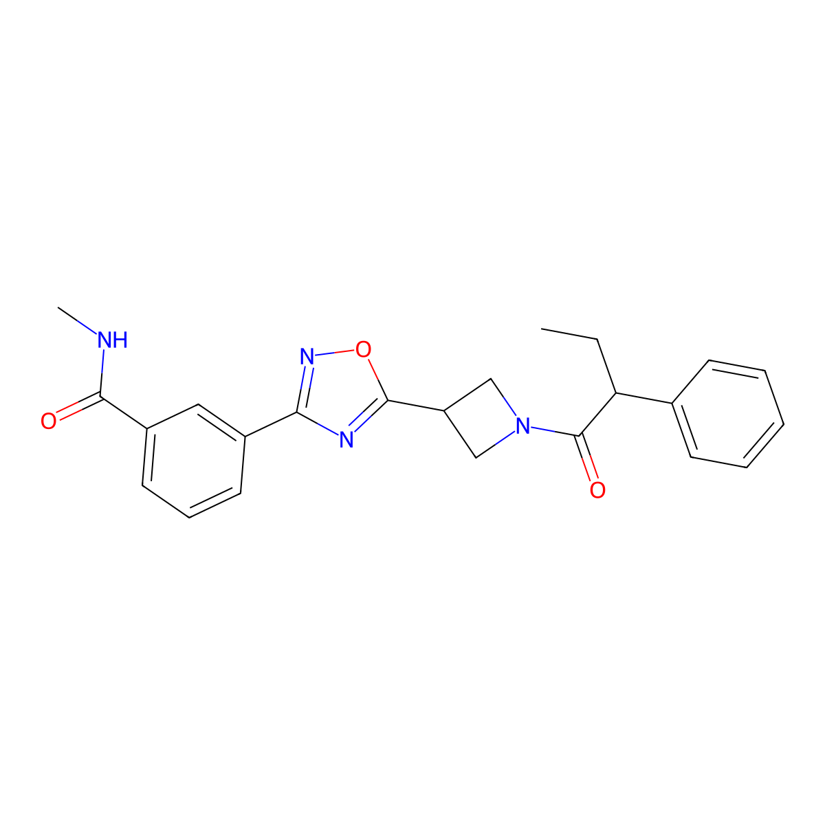 N-methyl-3-(5-(1-(2-phenylbutanoyl)azetidin-3-yl)-1,2,4-oxadiazol-3-yl)benzamide molecular structure, CAS 1396843-29-0