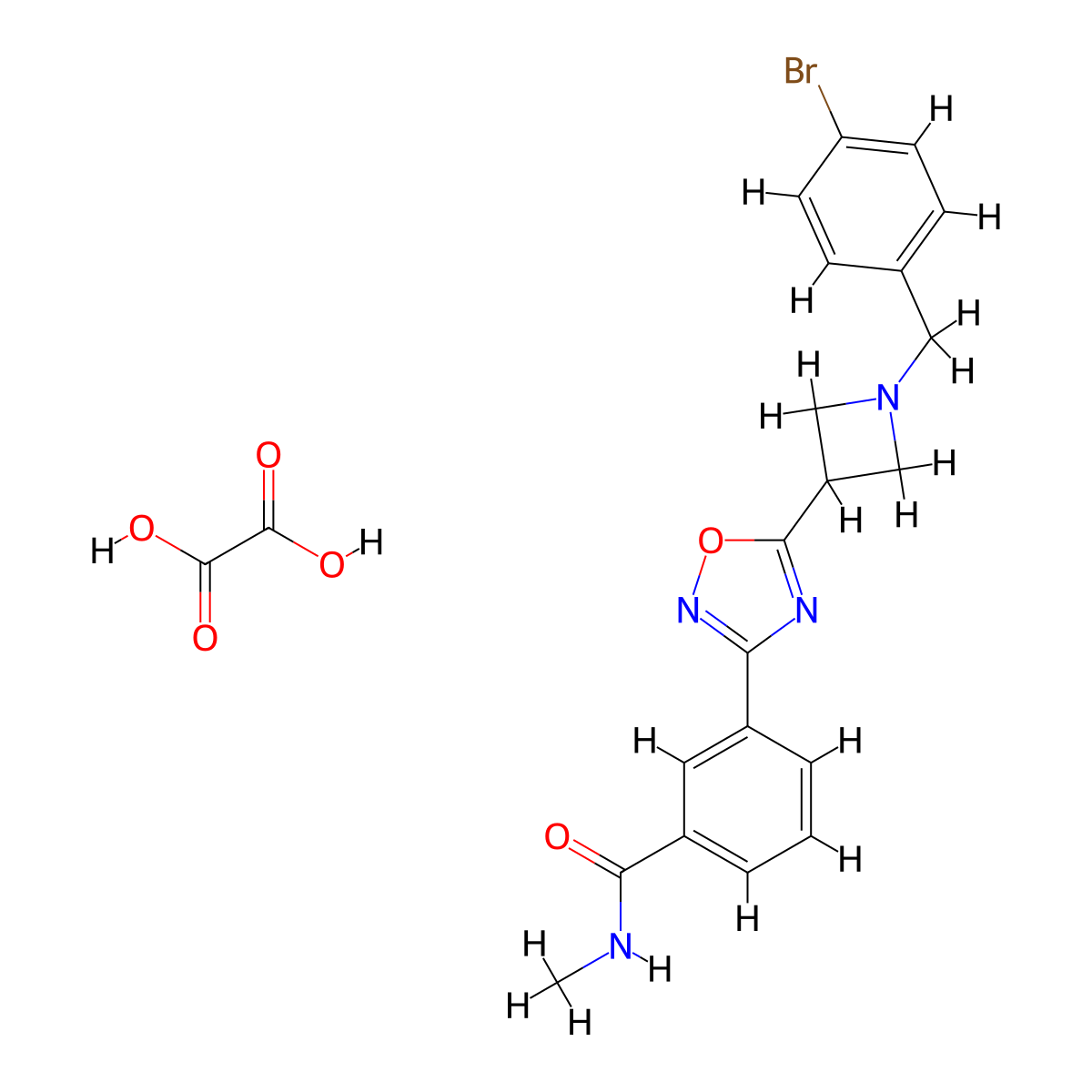 3-(5-(1-(4-bromobenzyl)azetidin-3-yl)-1,2,4-oxadiazol-3-yl)-N-methylbenzamide oxalate molecular structure, CAS 1396843-36-9