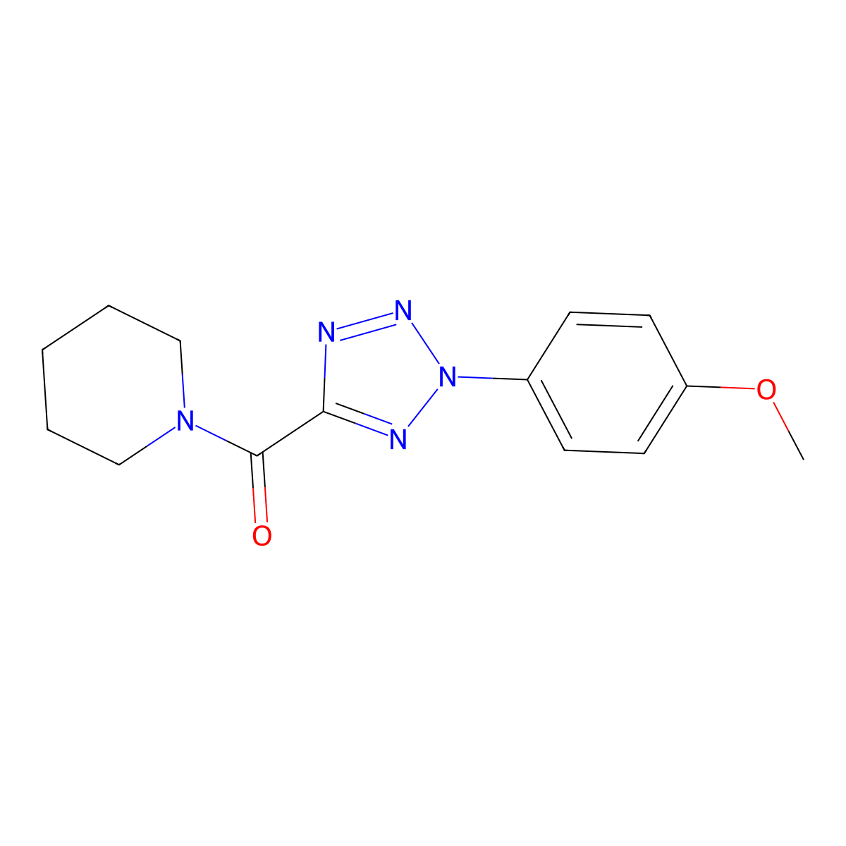 (2-(4-methoxyphenyl)-2H-tetrazol-5-yl)(piperidin-1-yl)methanone molecular structure, CAS 1396843-38-1