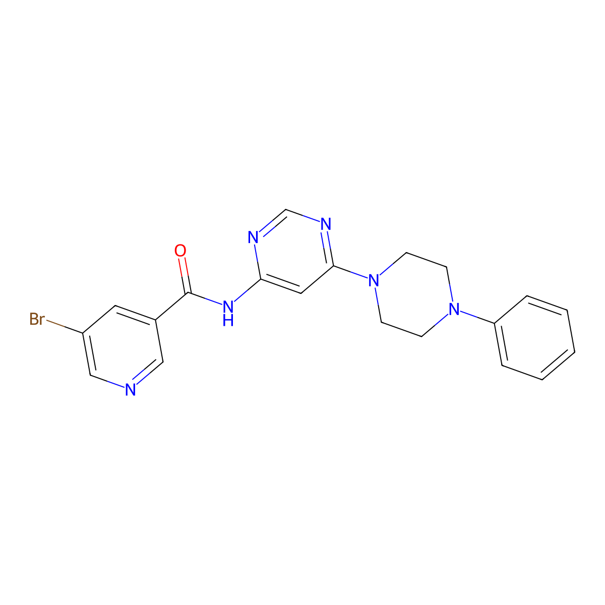 5-bromo-N-(6-(4-phenylpiperazin-1-yl)pyrimidin-4-yl)nicotinamide molecular structure, CAS 1396843-39-2