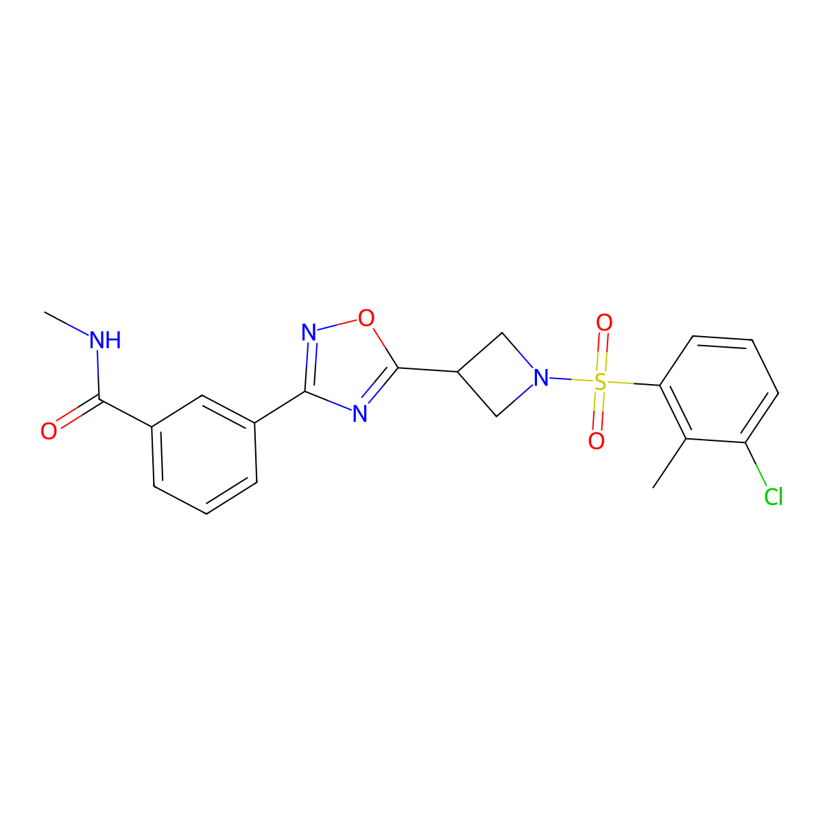 3-(5-(1-((3-chloro-2-methylphenyl)sulfonyl)azetidin-3-yl)-1,2,4-oxadiazol-3-yl)-N-methylbenzamide molecular structure, CAS 1396843-42-7