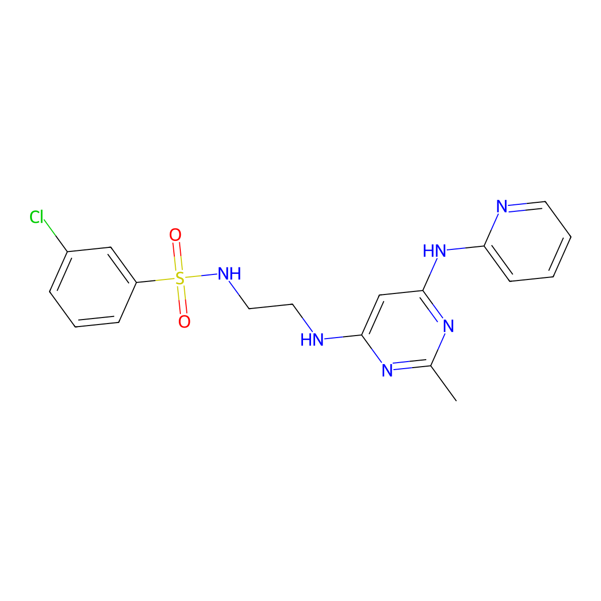 3-chloro-N-(2-((2-methyl-6-(pyridin-2-ylamino)pyrimidin-4-yl)amino)ethyl)benzenesulfonamide molecular structure, CAS 1396843-43-8