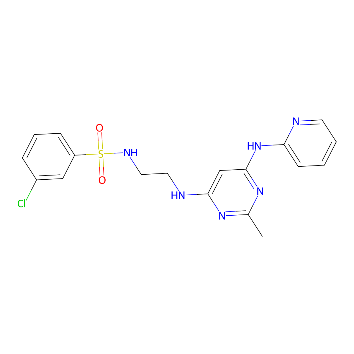 3-chloro-N-(2-((2-methyl-6-(pyridin-2-ylamino)pyrimidin-4-yl)amino)ethyl)benzenesulfonamide molecular structure, CAS 1396843-43-8