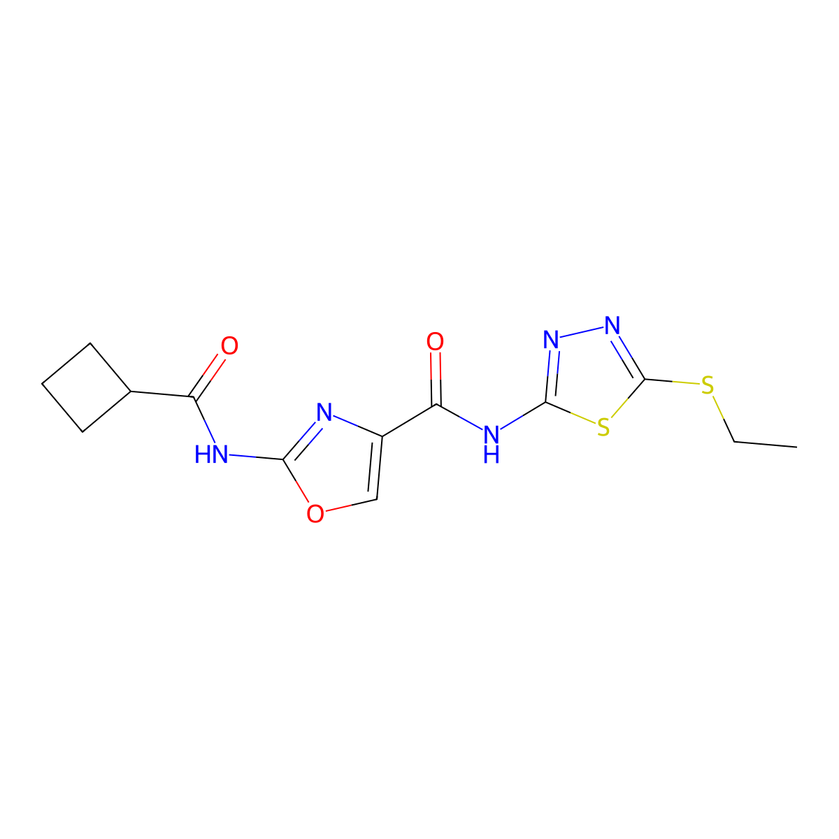 2-(cyclobutanecarboxamido)-N-(5-(ethylthio)-1,3,4-thiadiazol-2-yl)oxazole-4-carboxamide molecular structure, CAS 1396843-52-9