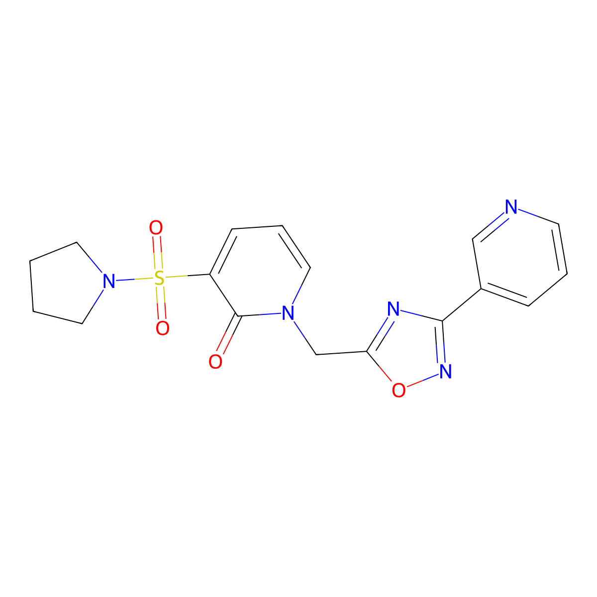 1-((3-(pyridin-3-yl)-1,2,4-oxadiazol-5-yl)methyl)-3-(pyrrolidin-1-ylsulfonyl)pyridin-2(1H)-one molecular structure, CAS 1396843-55-2
