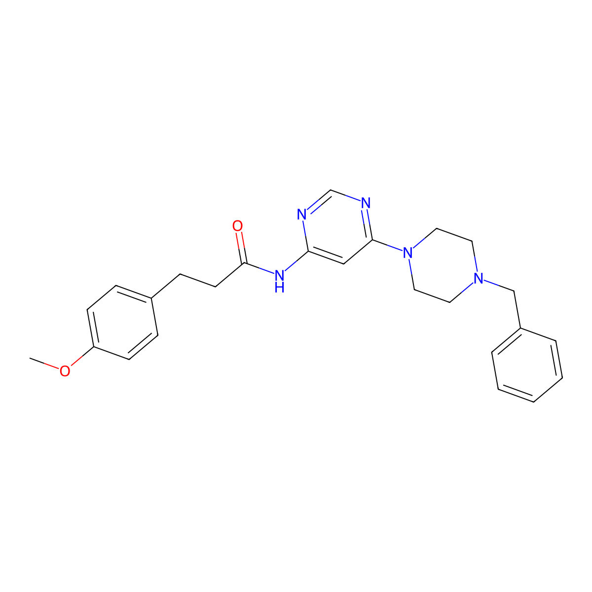 N-[6-(4-benzylpiperazin-1-yl)pyrimidin-4-yl]-3-(4-methoxyphenyl)propanamide molecular structure, CAS 1396843-58-5