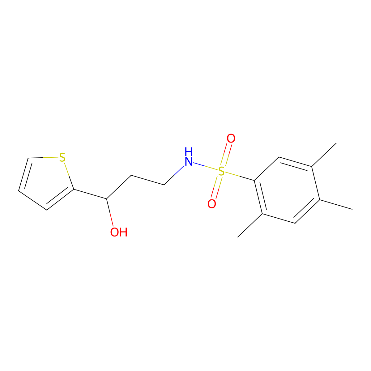 N-(3-hydroxy-3-(thiophen-2-yl)propyl)-2,4,5-trimethylbenzenesulfonamide molecular structure, CAS 1396843-76-7
