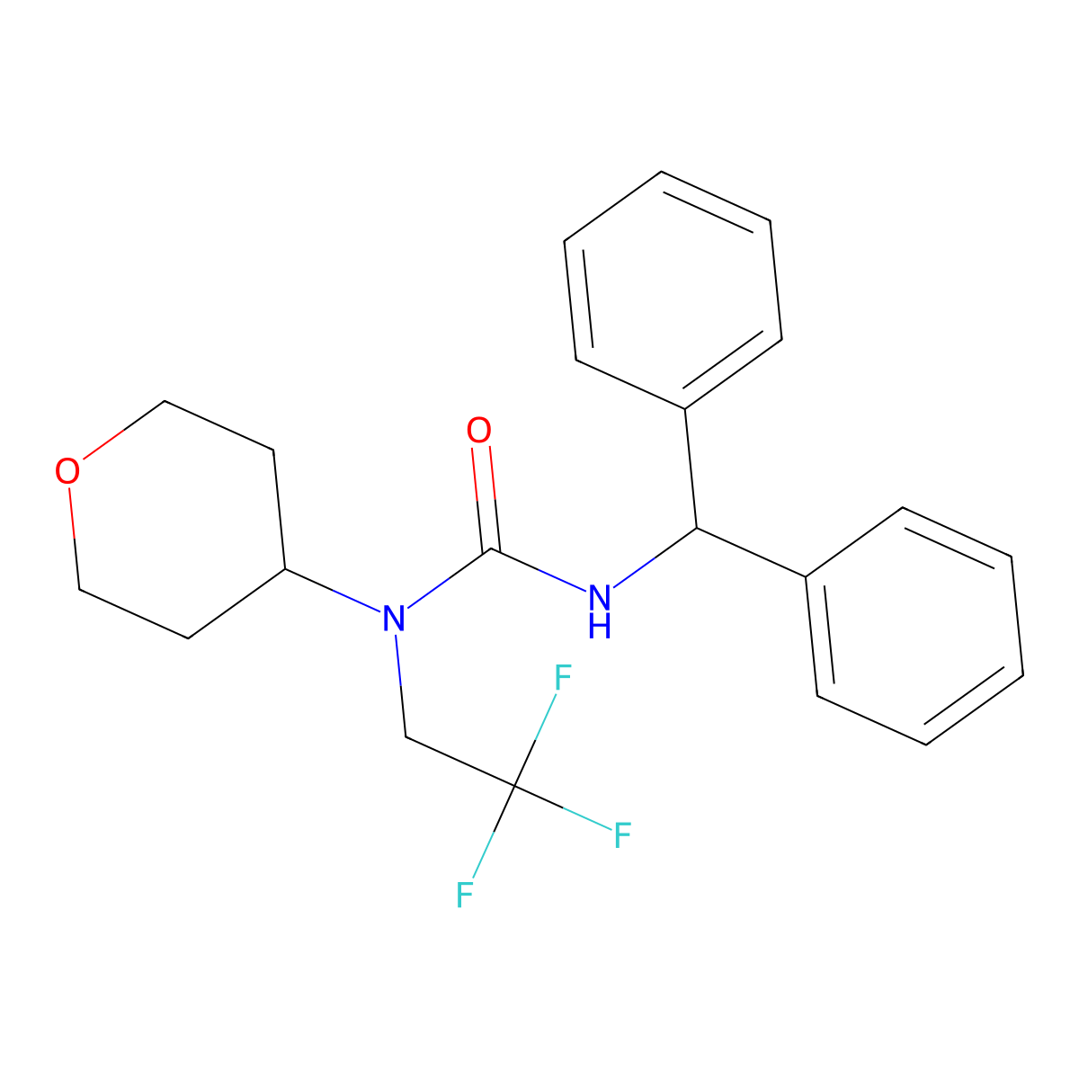 3-benzhydryl-1-(tetrahydro-2H-pyran-4-yl)-1-(2,2,2-trifluoroethyl)urea molecular structure, CAS 1396843-78-9
