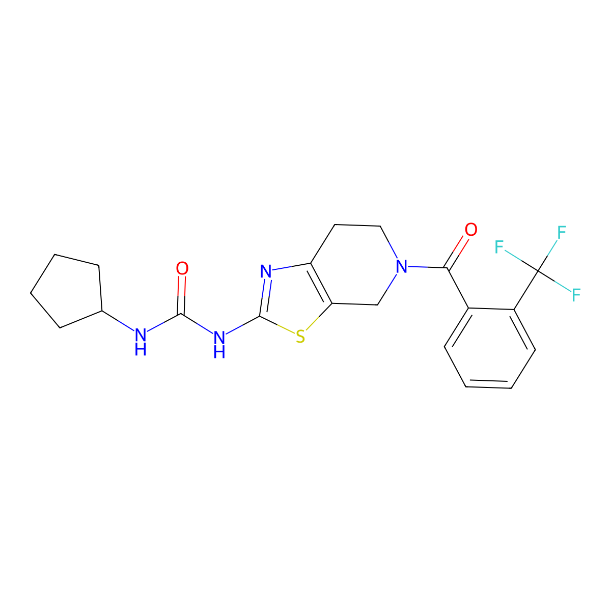 1-Cyclopentyl-3-(5-(2-(trifluoromethyl)benzoyl)-4,5,6,7-tetrahydrothiazolo[5,4-c]pyridin-2-yl)urea molecular structure, CAS 1396843-84-7