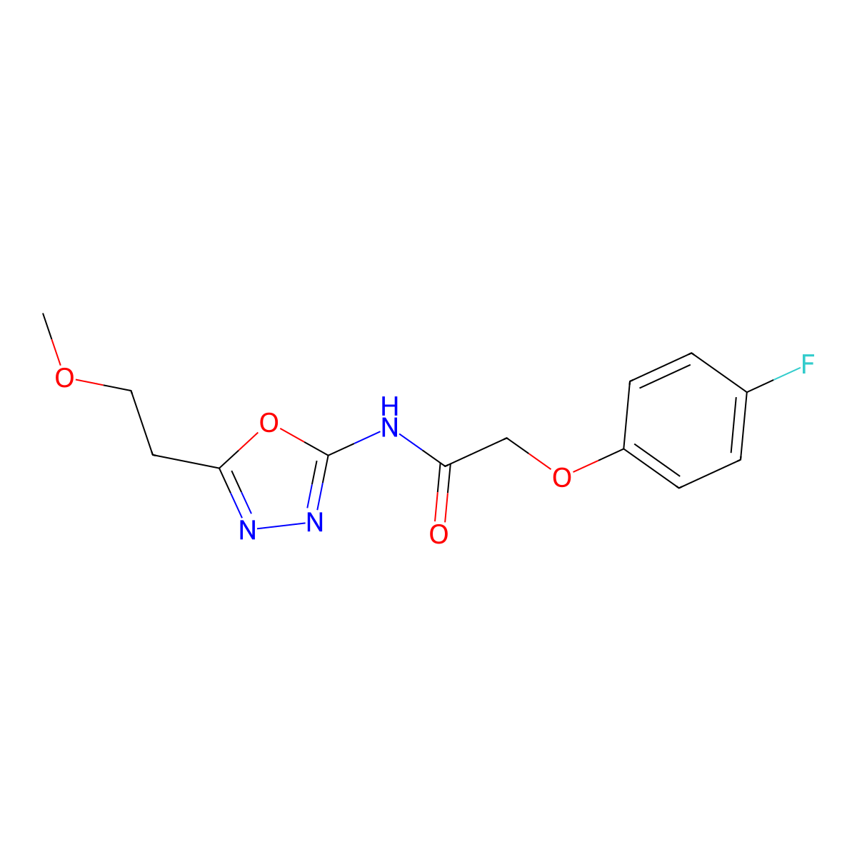 2-(4-fluorophenoxy)-N-[5-(2-methoxyethyl)-1,3,4-oxadiazol-2-yl]acetamide molecular structure, CAS 1396843-87-0