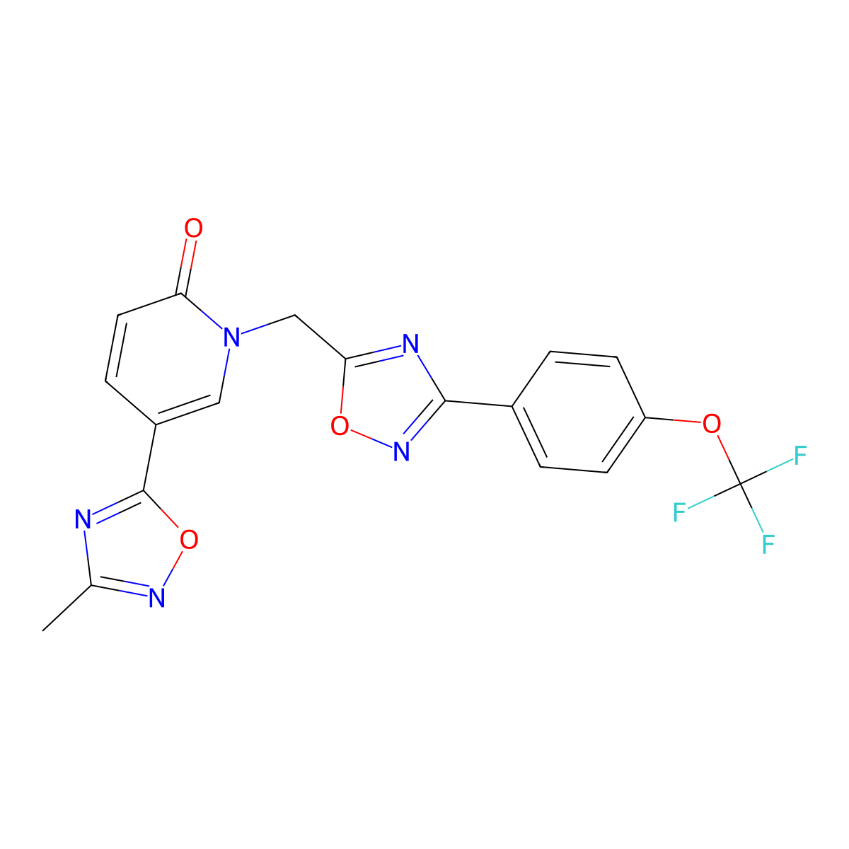 5-(3-methyl-1,2,4-oxadiazol-5-yl)-1-((3-(4-(trifluoromethoxy)phenyl)-1,2,4-oxadiazol-5-yl)methyl)pyridin-2(1H)-one molecular structure, CAS 1396843-90-5