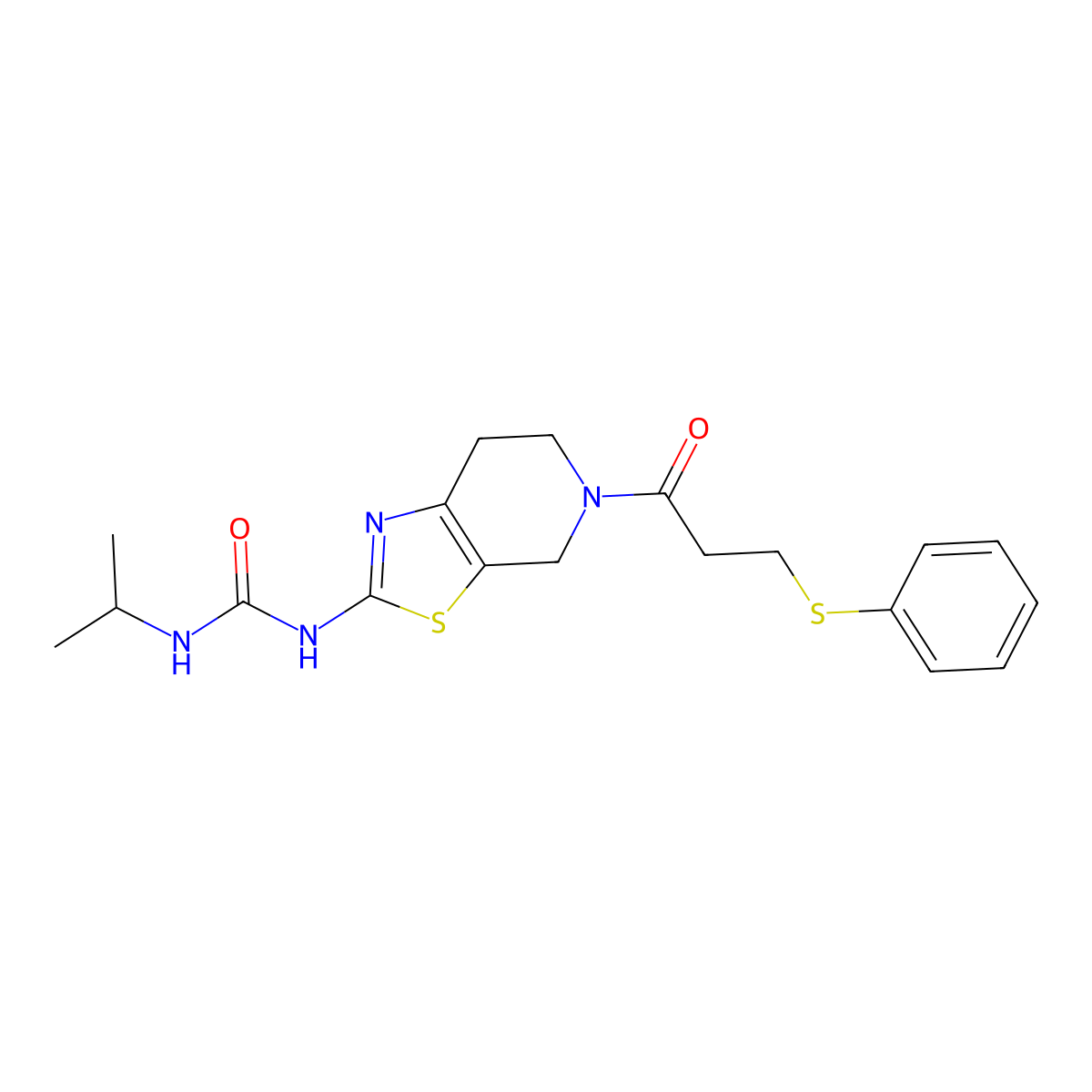 1-Isopropyl-3-(5-(3-(phenylthio)propanoyl)-4,5,6,7-tetrahydrothiazolo[5,4-c]pyridin-2-yl)urea molecular structure, CAS 1396843-95-0