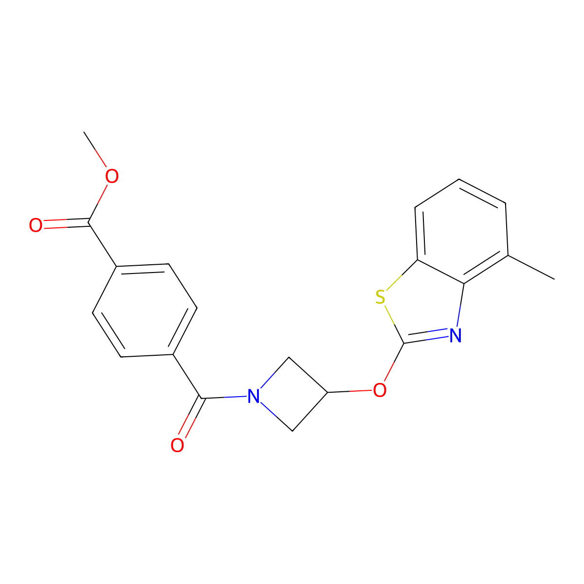 Methyl 4-(3-((4-methylbenzo[d]thiazol-2-yl)oxy)azetidine-1-carbonyl)benzoate molecular structure, CAS 1396843-98-3