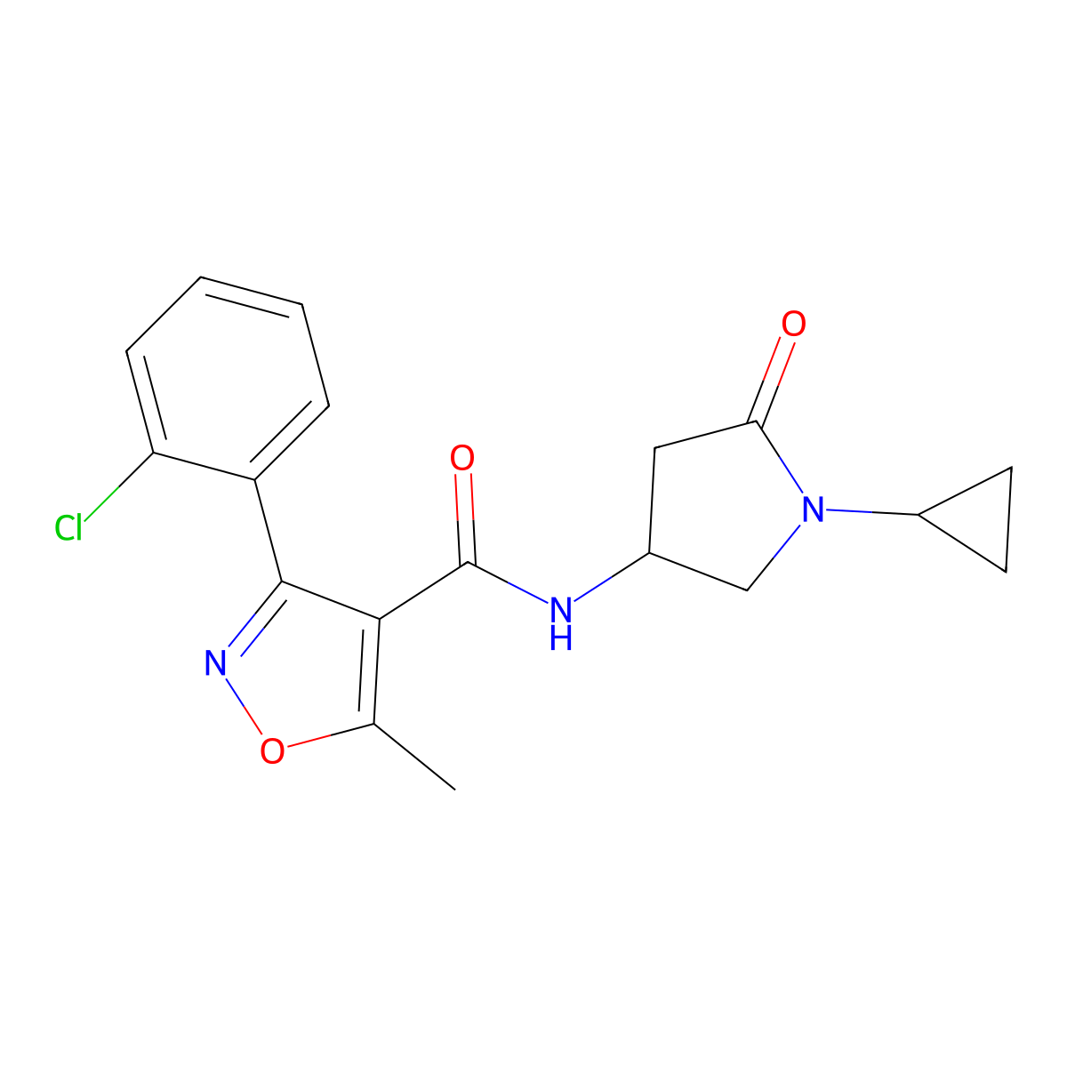 3-(2-chlorophenyl)-N-(1-cyclopropyl-5-oxopyrrolidin-3-yl)-5-methylisoxazole-4-carboxamide molecular structure, CAS 1396843-99-4