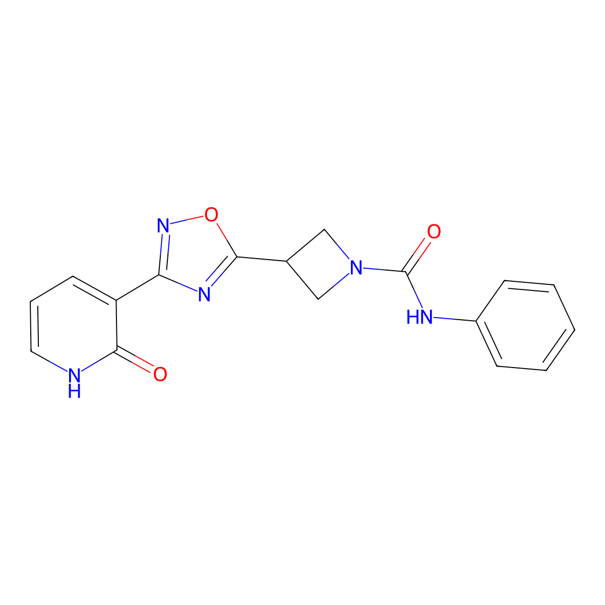 3-(3-(2-oxo-1,2-dihydropyridin-3-yl)-1,2,4-oxadiazol-5-yl)-N-phenylazetidine-1-carboxamide molecular structure, CAS 1396844-00-0