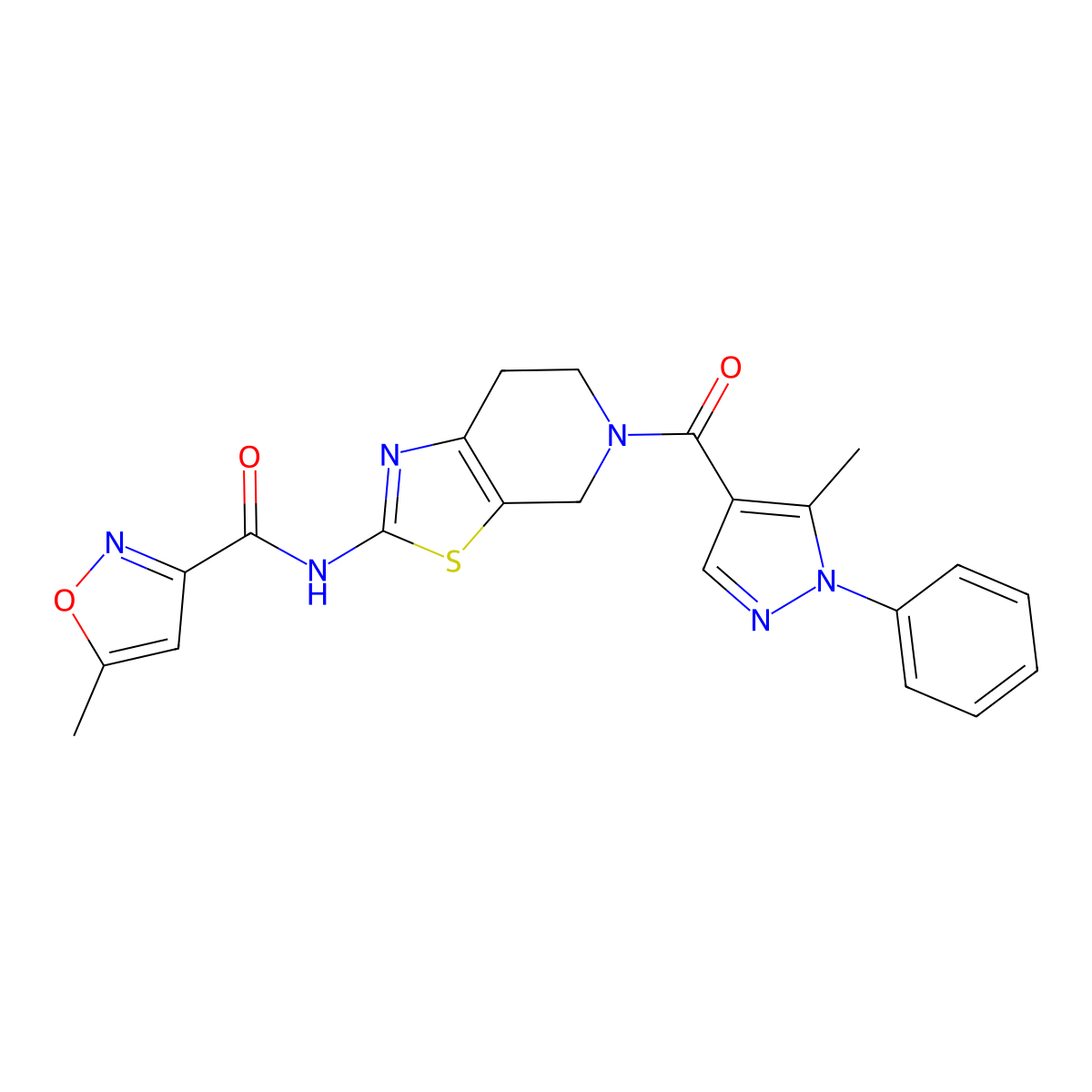 5-methyl-N-(5-(5-methyl-1-phenyl-1H-pyrazole-4-carbonyl)-4,5,6,7-tetrahydrothiazolo[5,4-c]pyridin-2-yl)isoxazole-3-carboxamide molecular structure, CAS 1396844-01-1