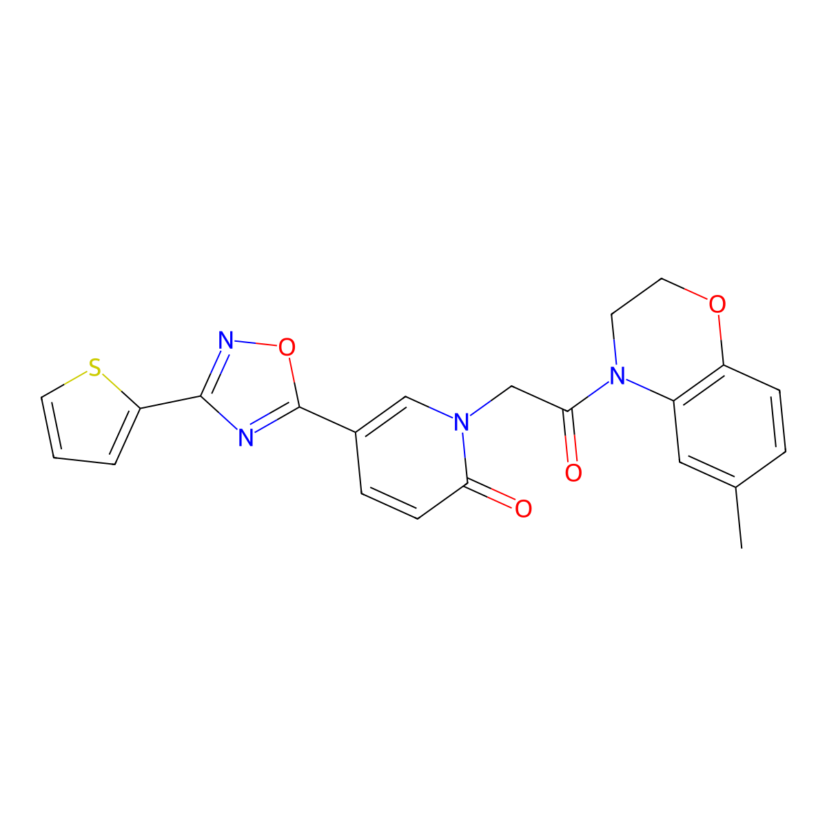 1-(2-(6-methyl-2H-benzo[b][1,4]oxazin-4(3H)-yl)-2-oxoethyl)-5-(3-(thiophen-2-yl)-1,2,4-oxadiazol-5-yl)pyridin-2(1H)-one molecular structure, CAS 1396844-02-2
