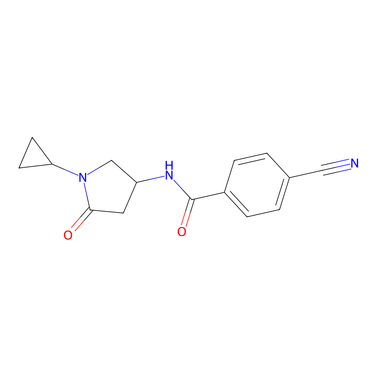 4-cyano-N-(1-cyclopropyl-5-oxopyrrolidin-3-yl)benzamide molecular structure, CAS 1396844-09-9