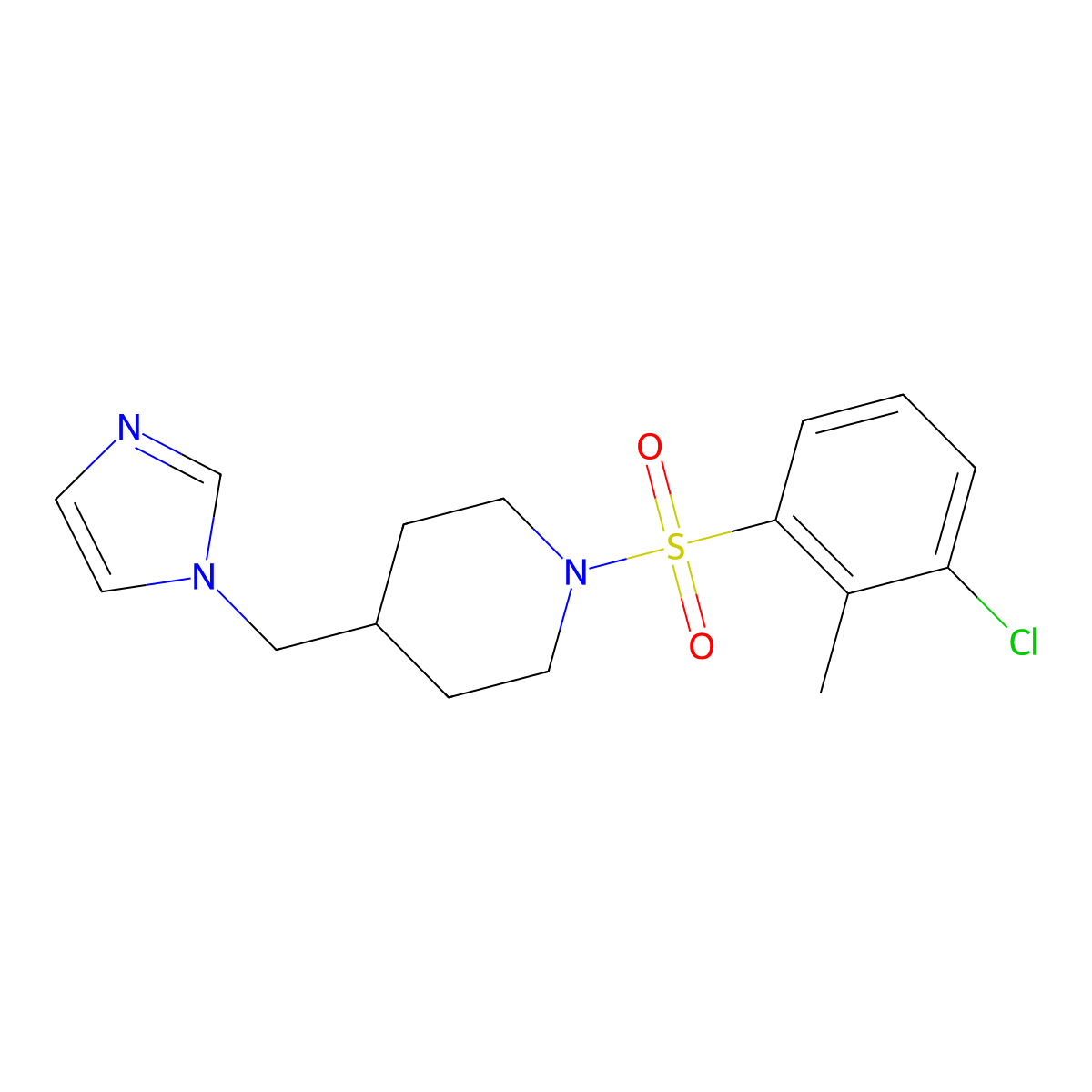 4-((1H-imidazol-1-yl)methyl)-1-((3-chloro-2-methylphenyl)sulfonyl)piperidine molecular structure, CAS 1396844-11-3