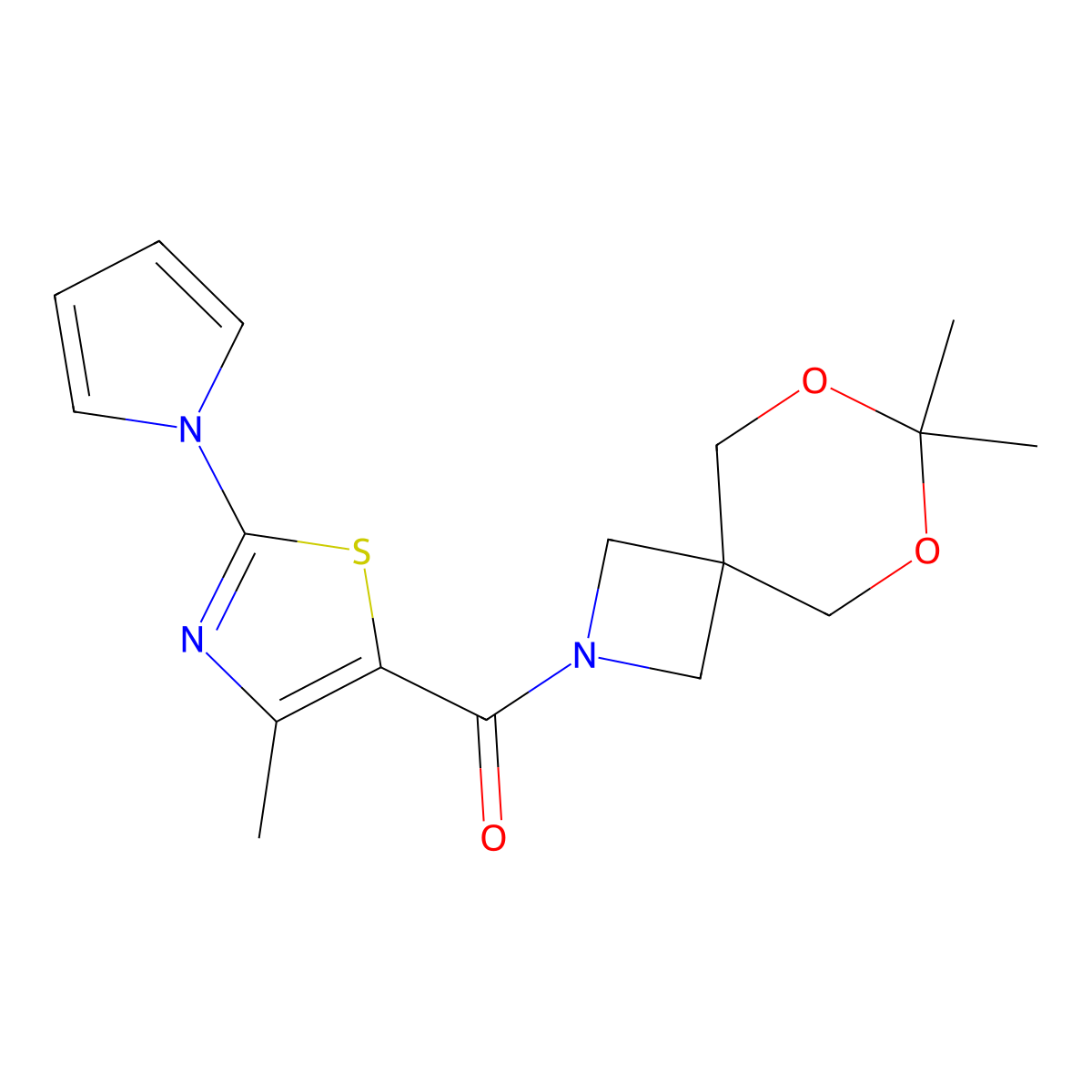 (7,7-dimethyl-6,8-dioxa-2-azaspiro[3.5]nonan-2-yl)(4-methyl-2-(1H-pyrrol-1-yl)thiazol-5-yl)methanone molecular structure, CAS 1396844-19-1