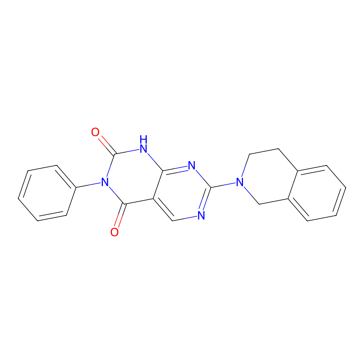 7-(3,4-dihydroisoquinolin-2(1H)-yl)-3-phenylpyrimido[4,5-d]pyrimidine-2,4(1H,3H)-dione molecular structure, CAS 1396844-20-4