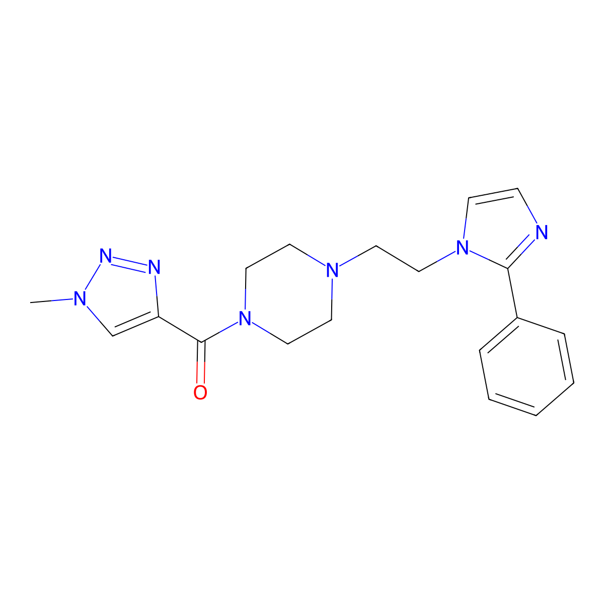 (1-methyl-1H-1,2,3-triazol-4-yl)(4-(2-(2-phenyl-1H-imidazol-1-yl)ethyl)piperazin-1-yl)methanone molecular structure, CAS 1396844-22-6