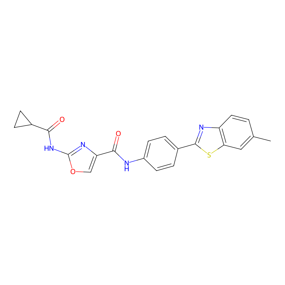 2-(cyclopropanecarboxamido)-N-(4-(6-methylbenzo[d]thiazol-2-yl)phenyl)oxazole-4-carboxamide molecular structure, CAS 1396844-25-9
