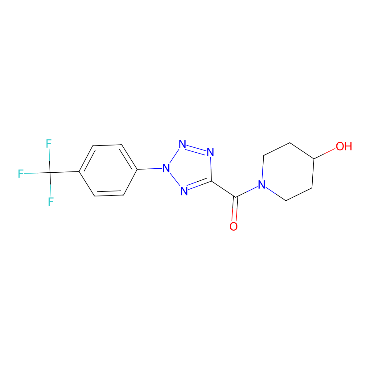 (4-hydroxypiperidin-1-yl)(2-(4-(trifluoromethyl)phenyl)-2H-tetrazol-5-yl)methanone molecular structure, CAS 1396844-28-2