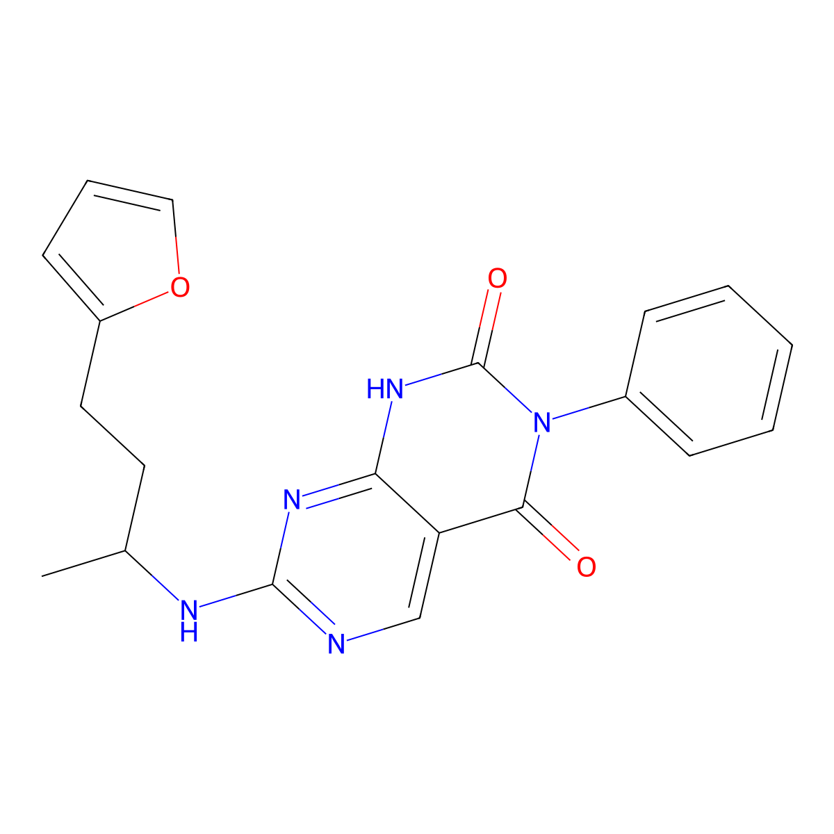 7-{[3-(2-furyl)-1-methylpropyl]amino}-3-phenylpyrimido[4,5-d]pyrimidine-2,4(1H,3H)-dione molecular structure, CAS 1396844-30-6