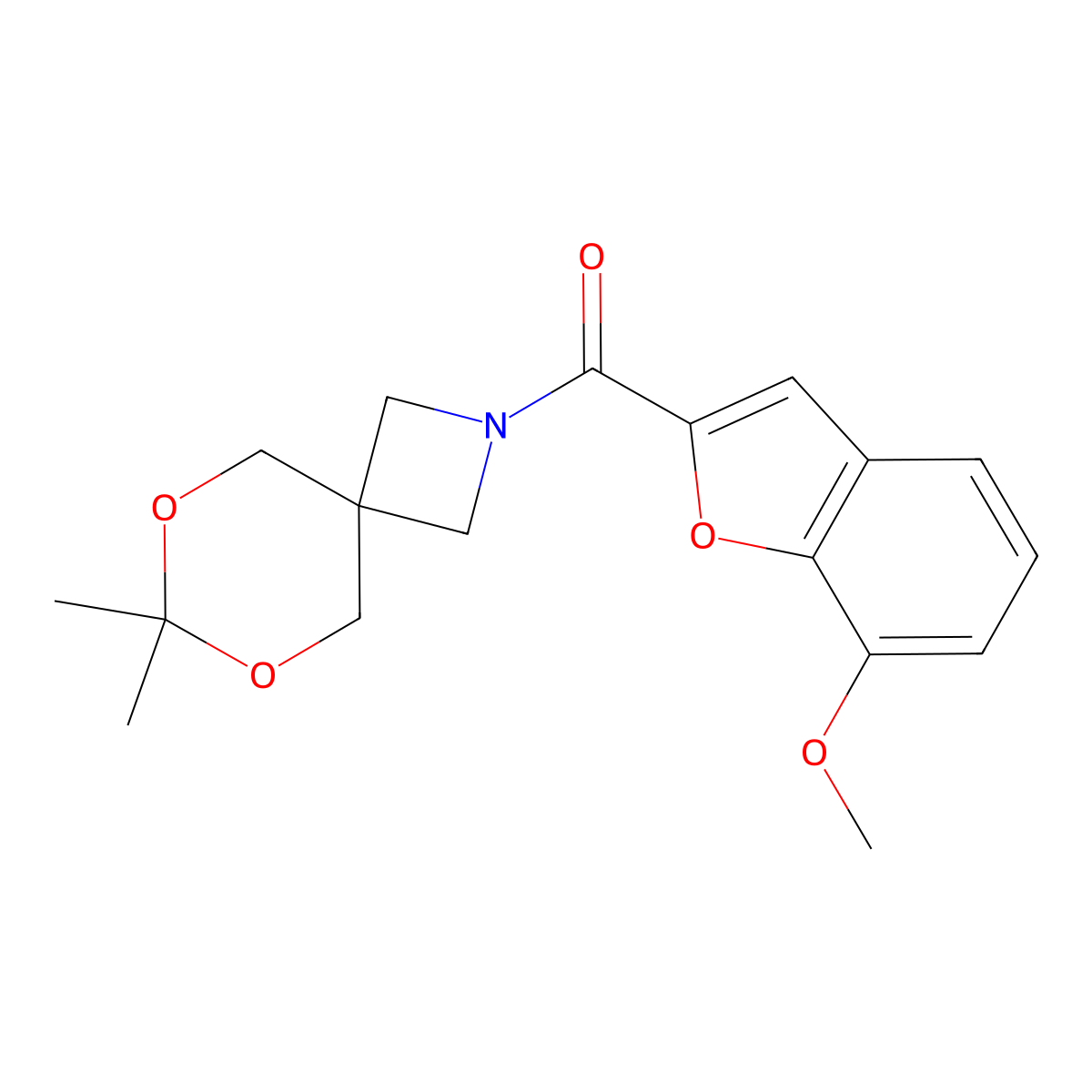 (7,7-Dimethyl-6,8-dioxa-2-azaspiro[3.5]nonan-2-yl)(7-methoxybenzofuran-2-yl)methanone molecular structure, CAS 1396844-31-7