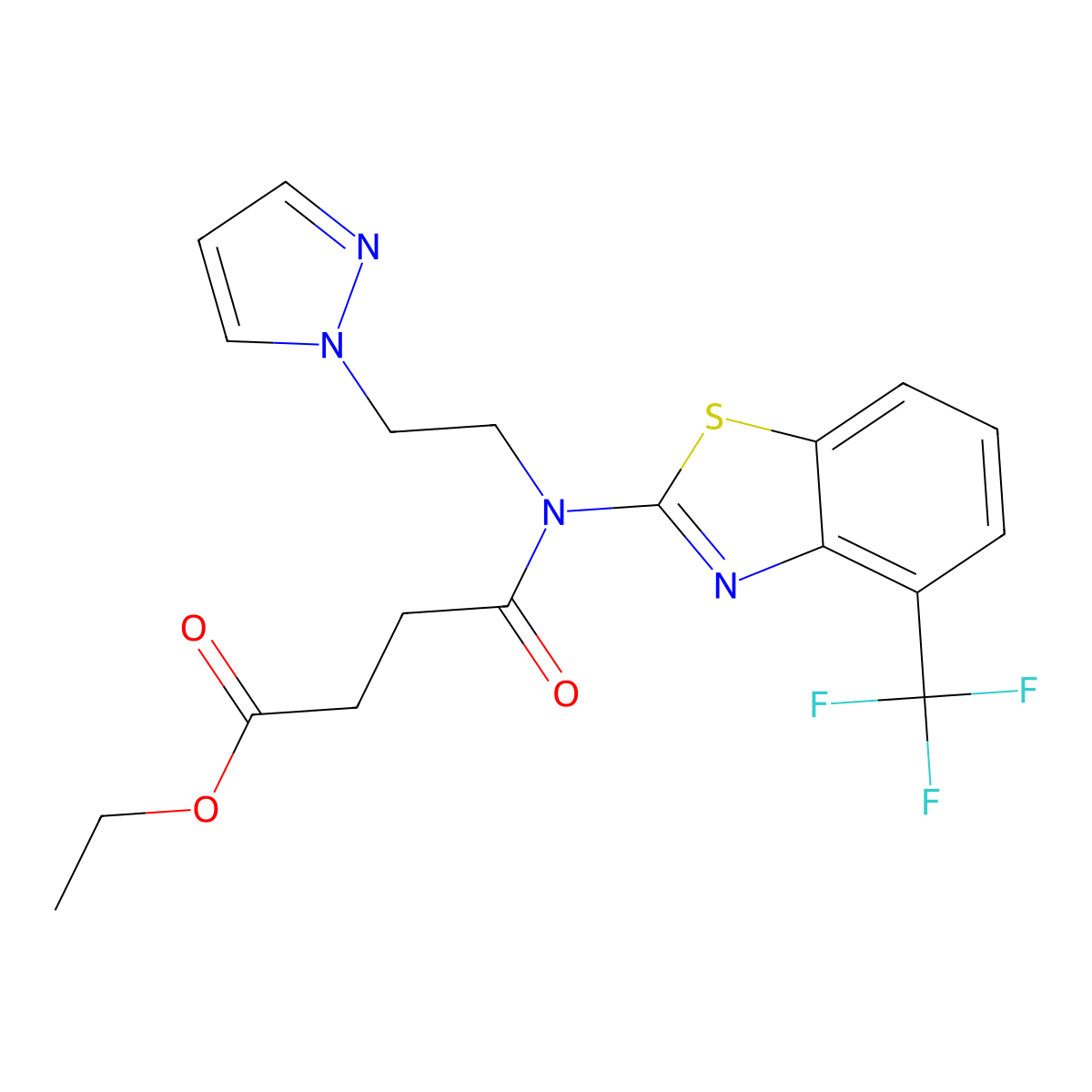 ethyl 4-((2-(1H-pyrazol-1-yl)ethyl)(4-(trifluoromethyl)benzo[d]thiazol-2-yl)amino)-4-oxobutanoate molecular structure, CAS 1396844-35-1