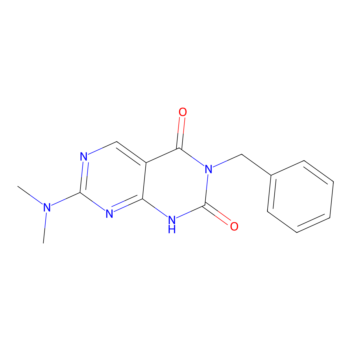 3-benzyl-7-(dimethylamino)pyrimido[4,5-d]pyrimidine-2,4(1H,3H)-dione molecular structure, CAS 1396844-38-4